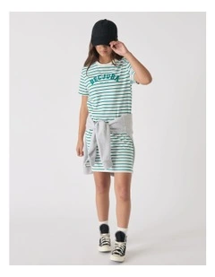 Rugby Tee Dress in Vanilla/Jewel Green