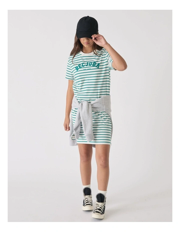 Rugby Tee Dress in Vanilla/Jewel Green image 1