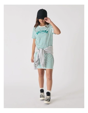 Rugby Tee Dress in Vanilla/Jewel Green