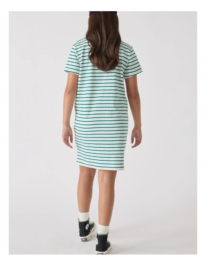 Rugby Tee Dress in Vanilla/Jewel Green image 2