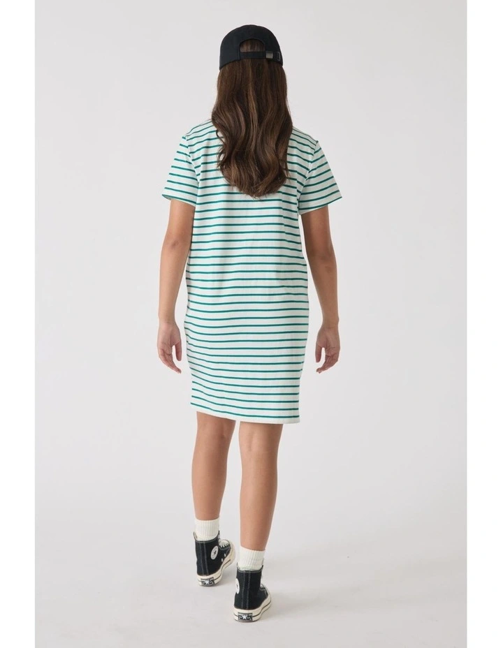 Rugby Tee Dress in Vanilla/Jewel Green image 2