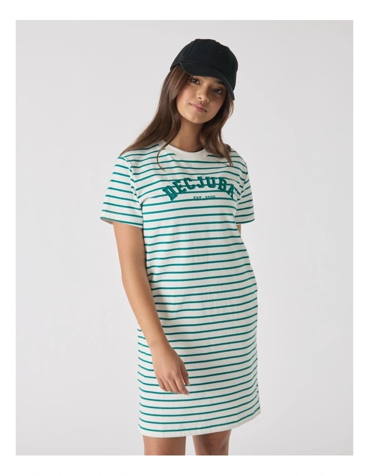Rugby Tee Dress in Vanilla/Jewel Green image 3