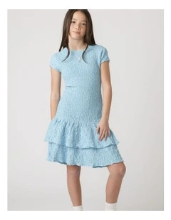 Girls Alessia Shirred Dress in Blue