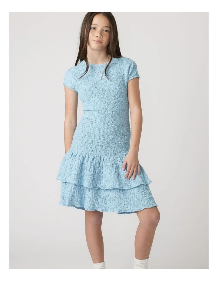 Girls Alessia Shirred Dress in Blue image 1
