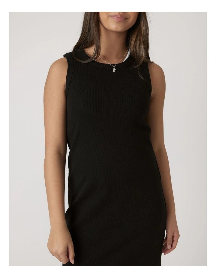 Harper Rib Tank Dress in Black image 3