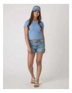 Harper Crop Tee in Dusty Blue