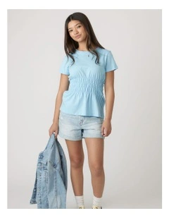 Smocked Tee in Blue