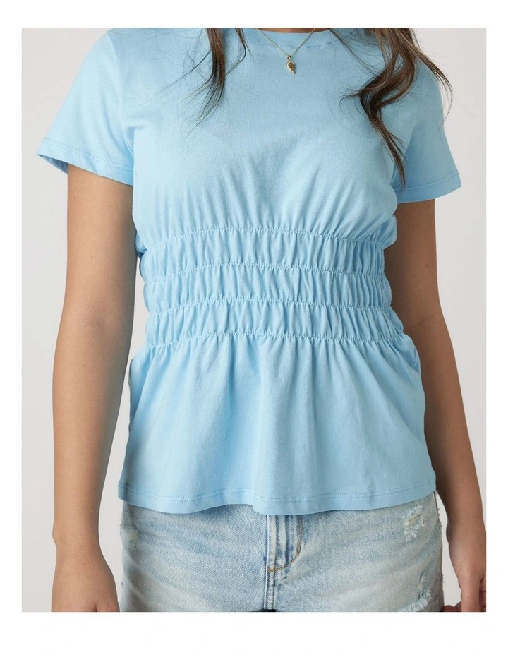 Smocked Tee in Blue image 3