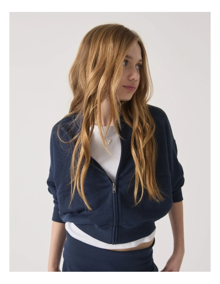 Amber Fleece Bomber Jaclet in Blue image 3
