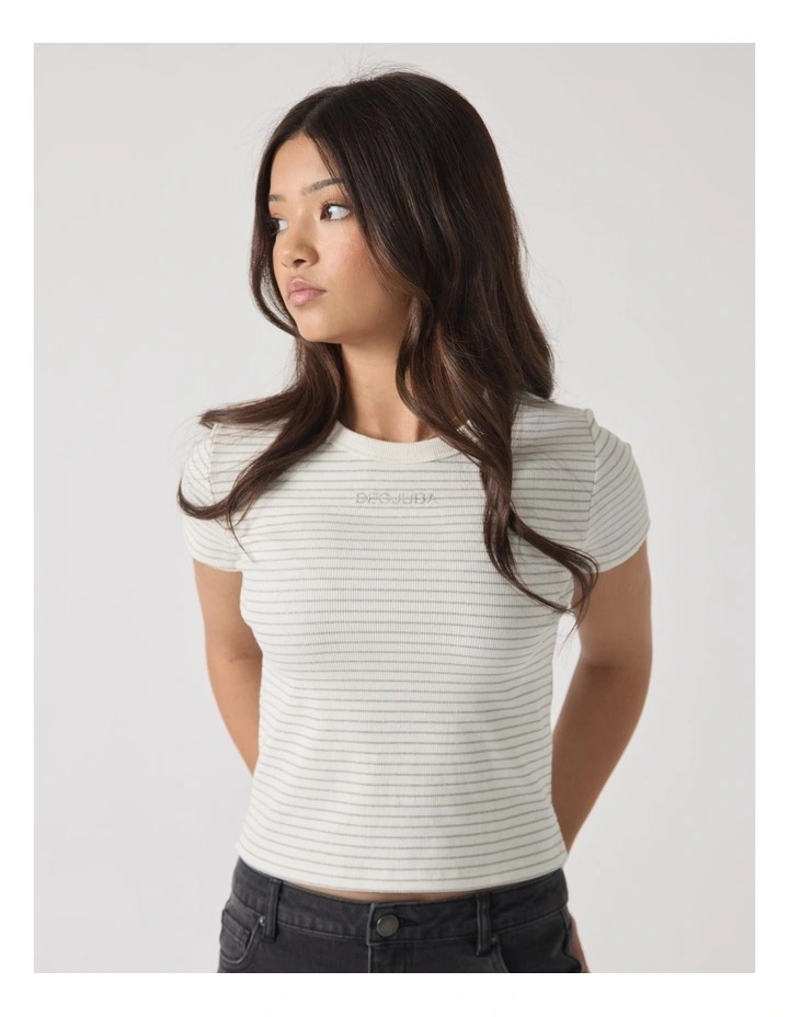 Harper Crop Stripe Tee in White image 3