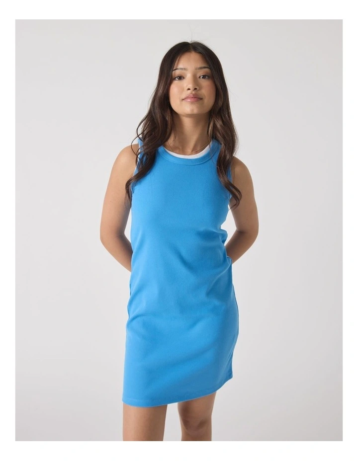 Harper Rib Tank Dress in Blue image 3