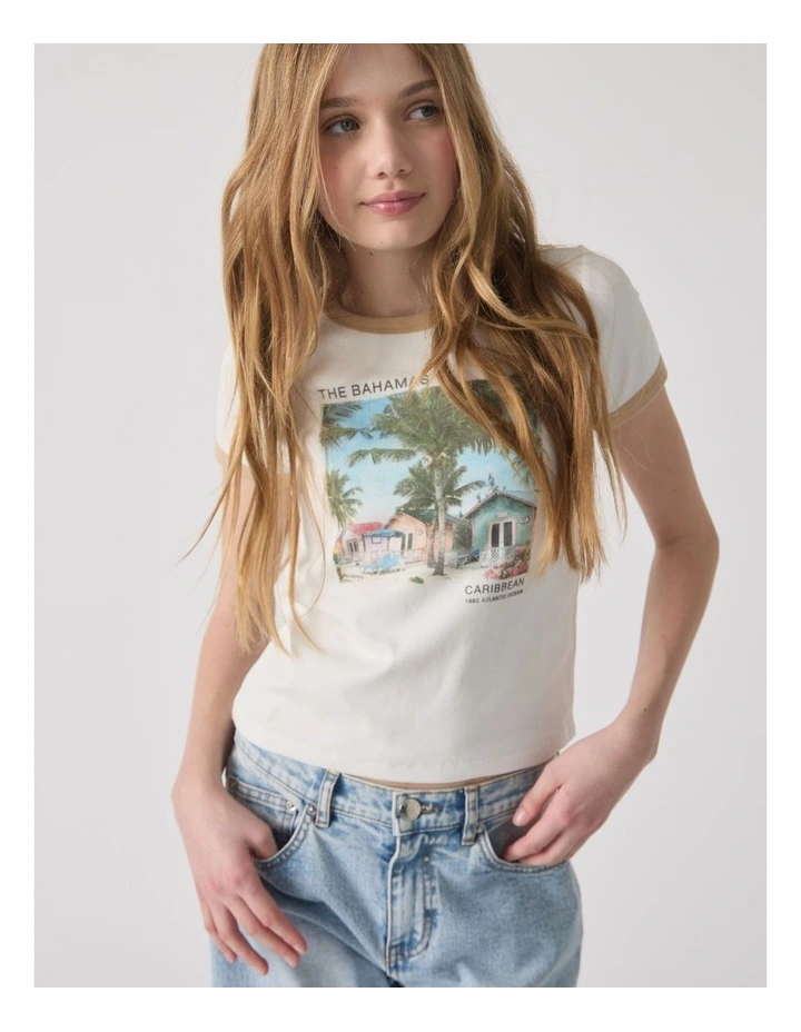 Bahamas Crop Ringer Tee in Vanilla image 3