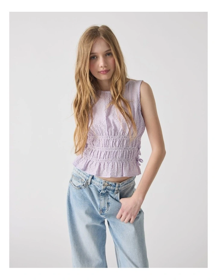 Ash Gingham Tie Top in Purple image 3