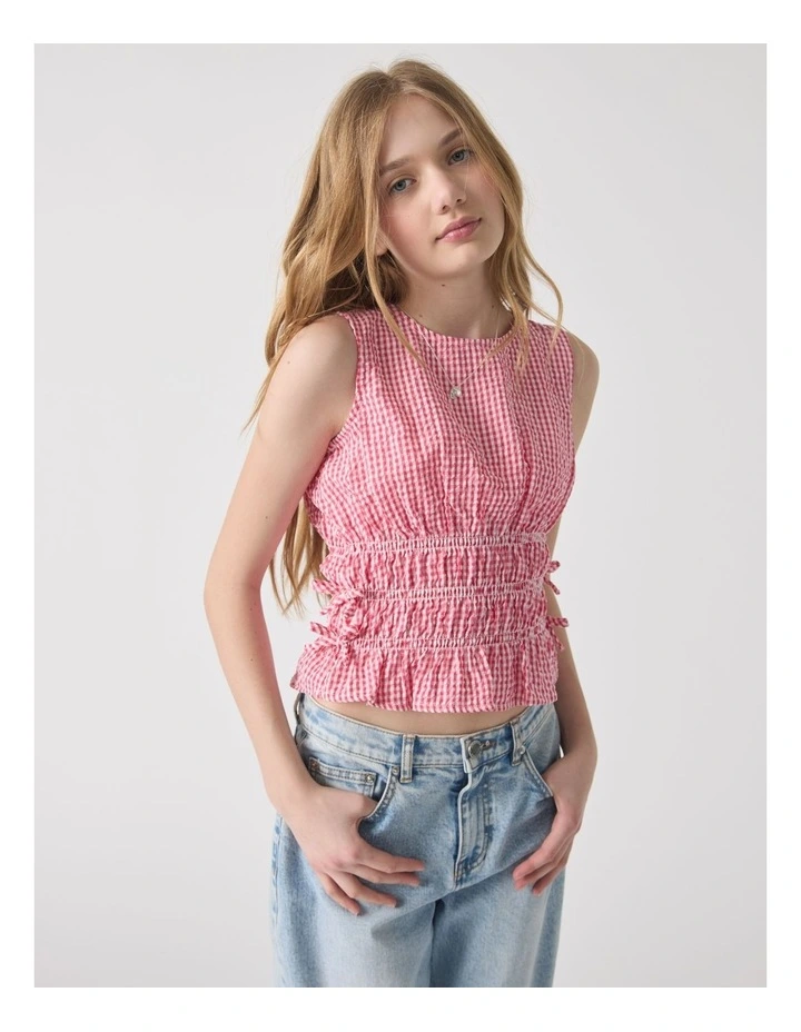 Girls Ash Gingham Tie Top image 3