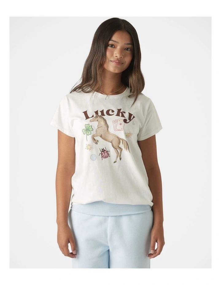 Lucky Embellished Tee in Cream image 3