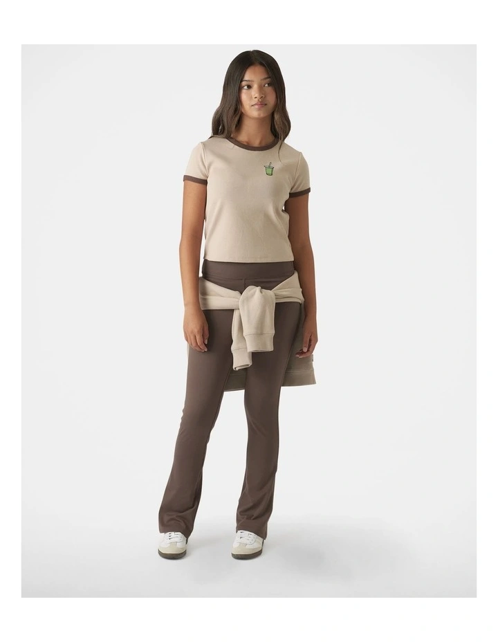 Cropped Ringer Tee in Beige image 1