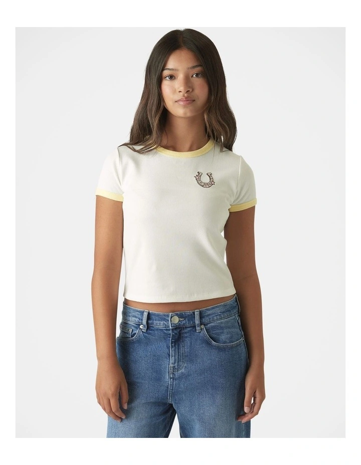 Cropped Ringer Tee in Cream image 3