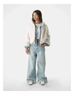 Teddy Zip Up Hoodie in Beige