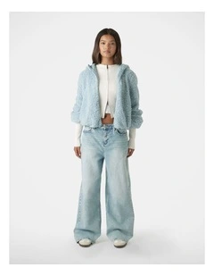 Teddy Zip Up Hoodie in Blue