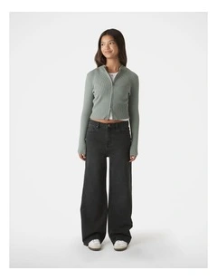 Matilda Zip Up Knit Sweater in Green