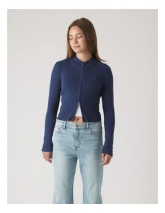 Matilda Zip Up Knit Sweat Top in Blue