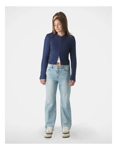 Matilda Zip Up Knit Sweat Top in Blue