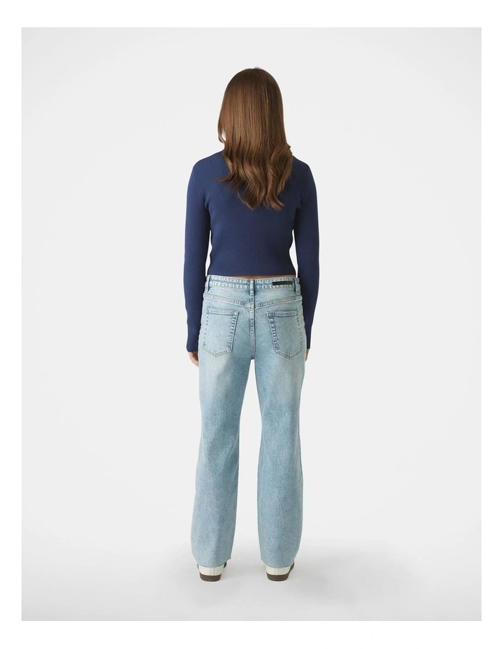 Matilda Zip Up Knit Sweat Top in Blue image 2