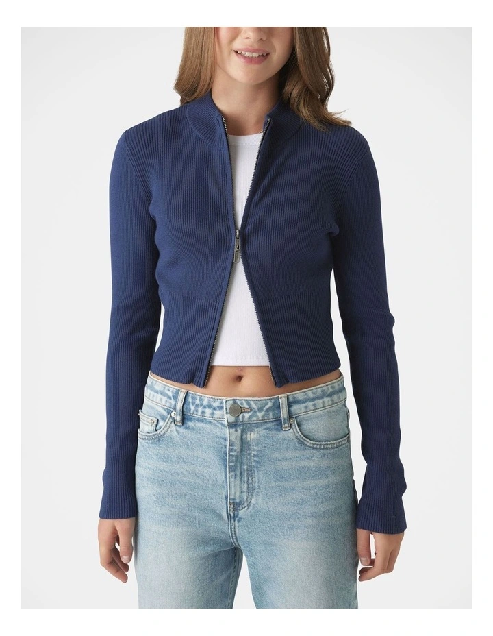 Matilda Zip Up Knit Sweat Top in Blue image 3
