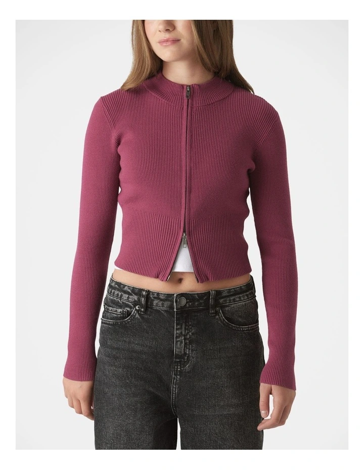 Matilda Zip Up Knit Sweat Top in Red image 3