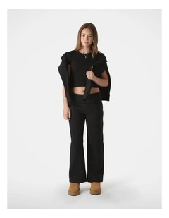 Rolled Waist Track Pant in Black