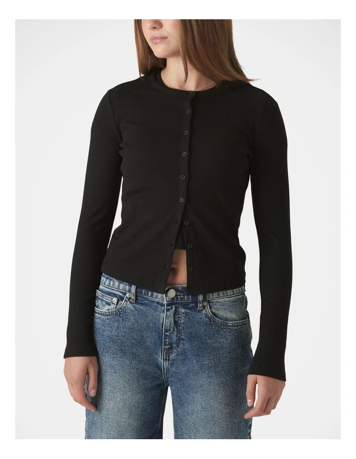 Riley Rib Long Sleeve Top in Black image 3