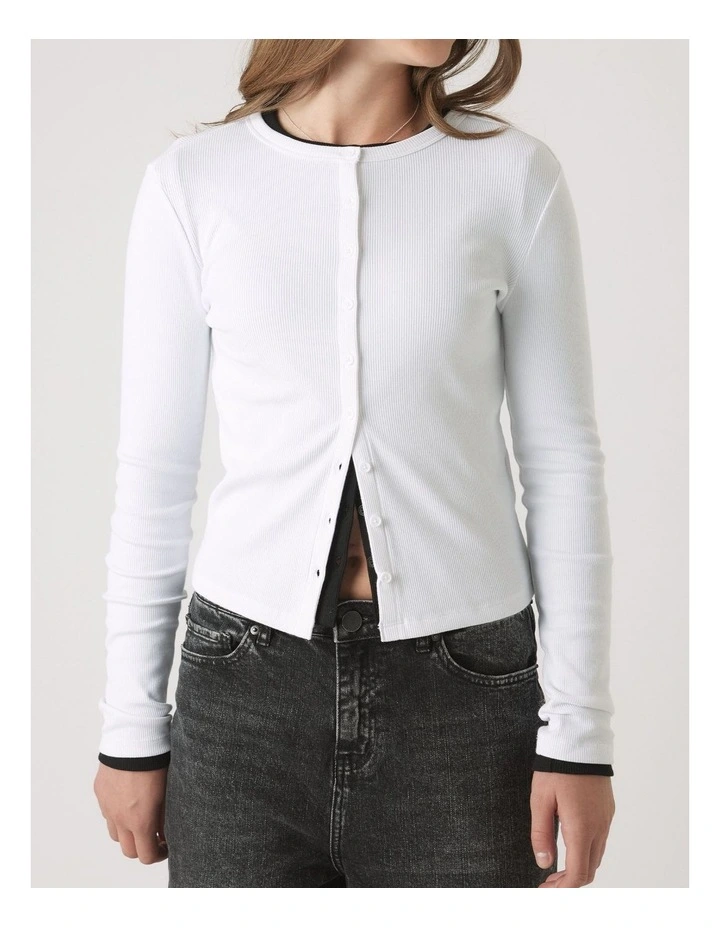 Riley Rib Long Sleeve Top in White image 3