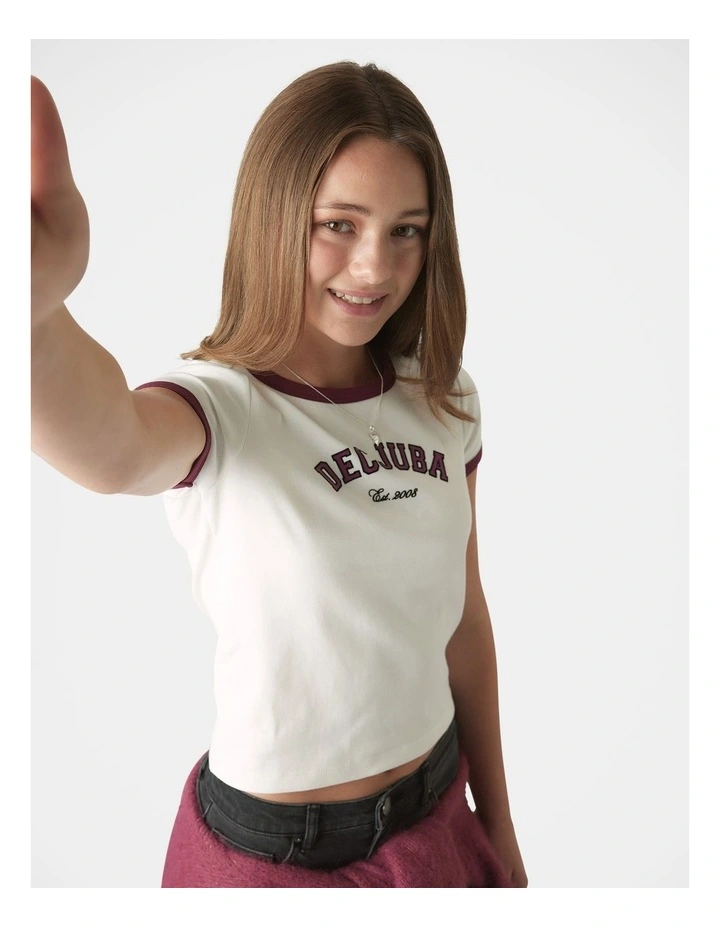 Crop Ringer Tee in White image 4