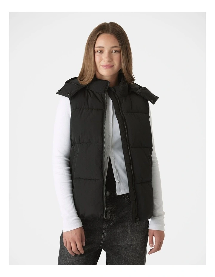 Hooded Puffer Vest in Black image 3