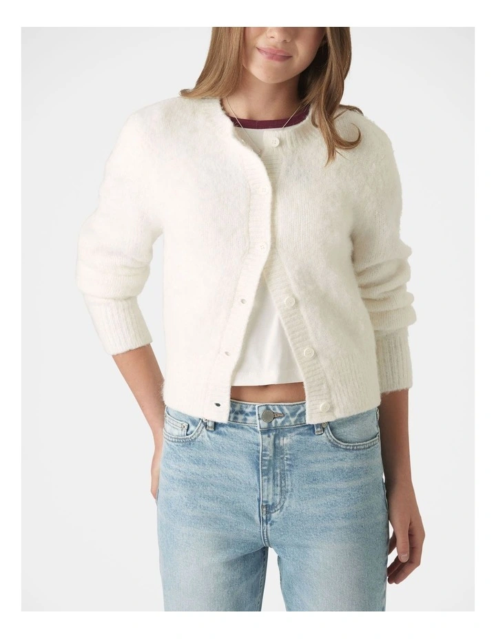 Mia Fluffy Cardigan in Cream image 3