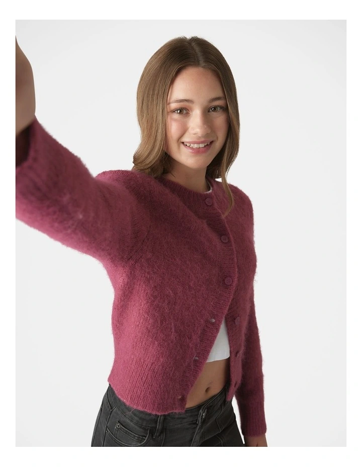 Mia Fluffy Cardigan in Red image 4
