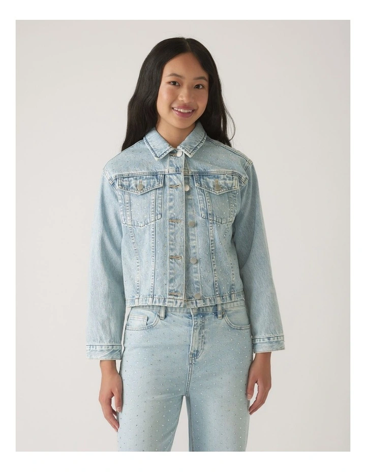 Embellished Denim Jacket in Blue image 3