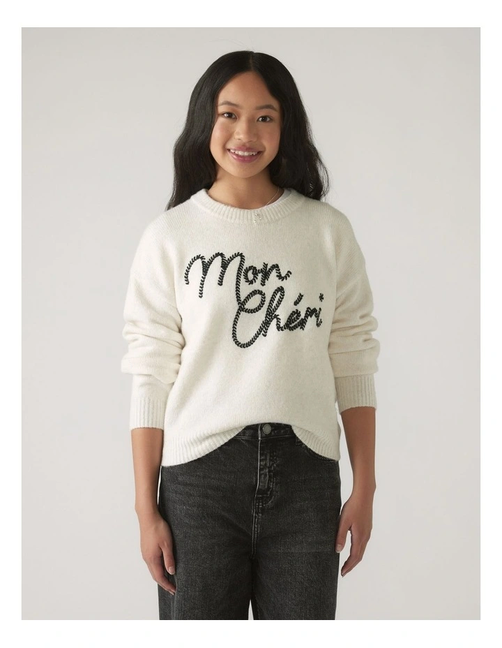 Mon Cheri Crew Knit Jumper in Cream image 3