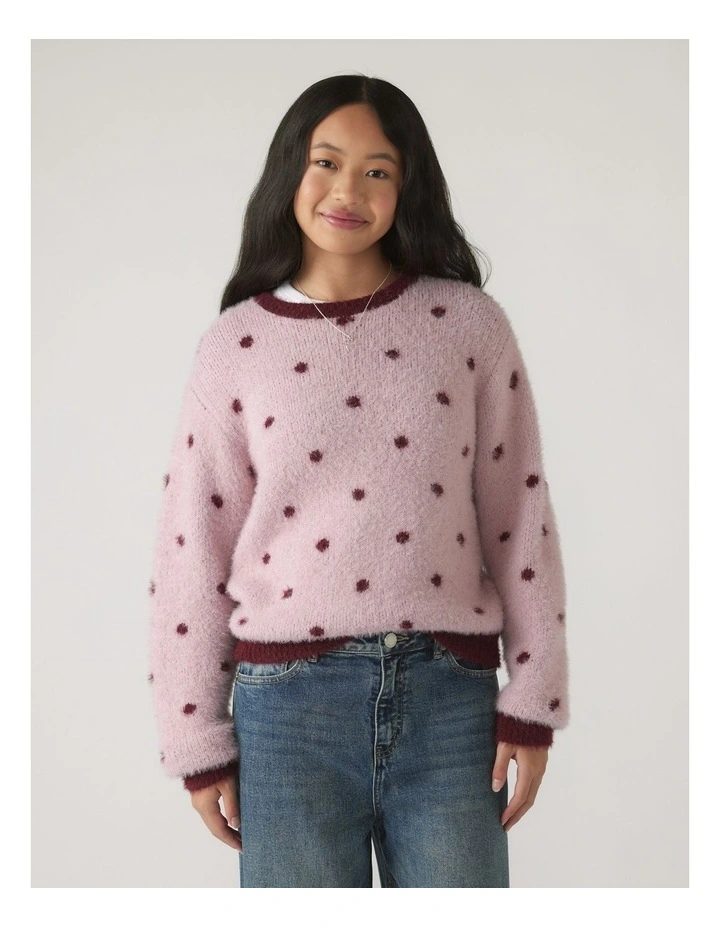 Girls Fluffy Crew Knit Jumper image 3