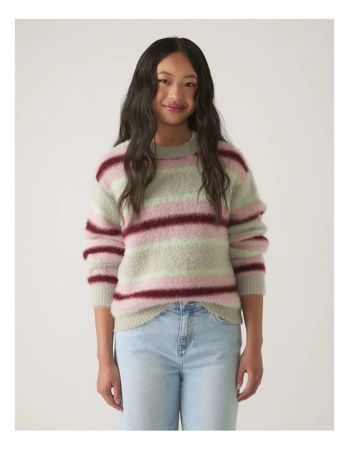 Fluffy Crew Knit Jumper in Multi image 3