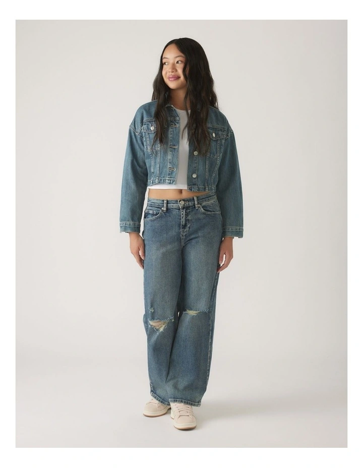 Cropped Denim Jacket in Blue image 1