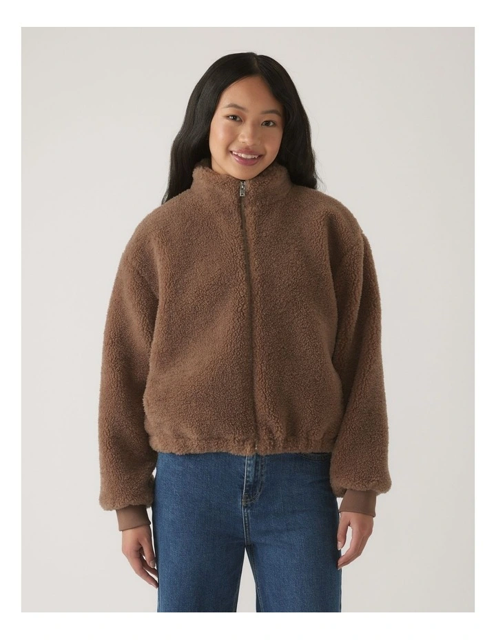 Borg Teddy Zip Through in Beige image 3