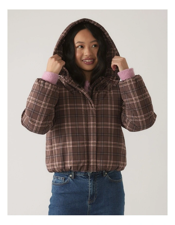 Hooded Puffer Jacket in Brown image 3