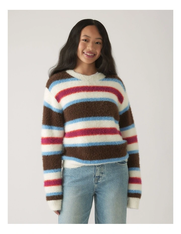 Fluffy Crew Knit Jumper in Multi image 3