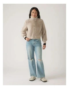 Faux Fur Zip Up Jacket in Mink