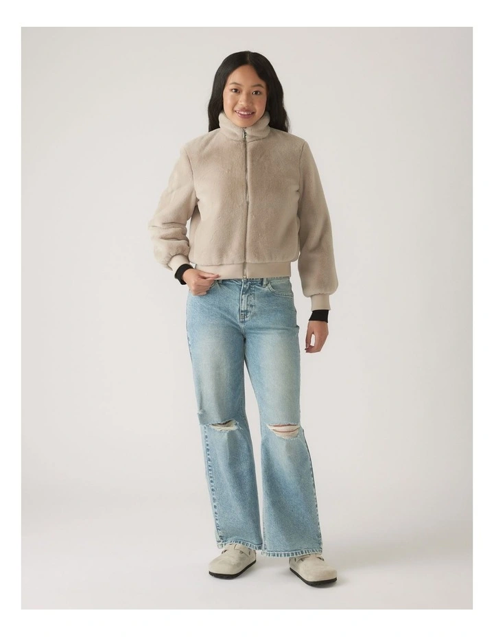 Faux Fur Zip Up Jacket in Mink image 1