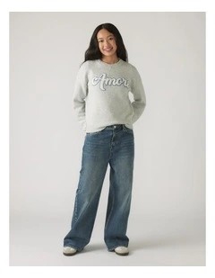 Amore Crew Knit Sweater in Ice Grey Marle