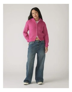 Lou Zip Through Knit Sweaters in Bright Pink