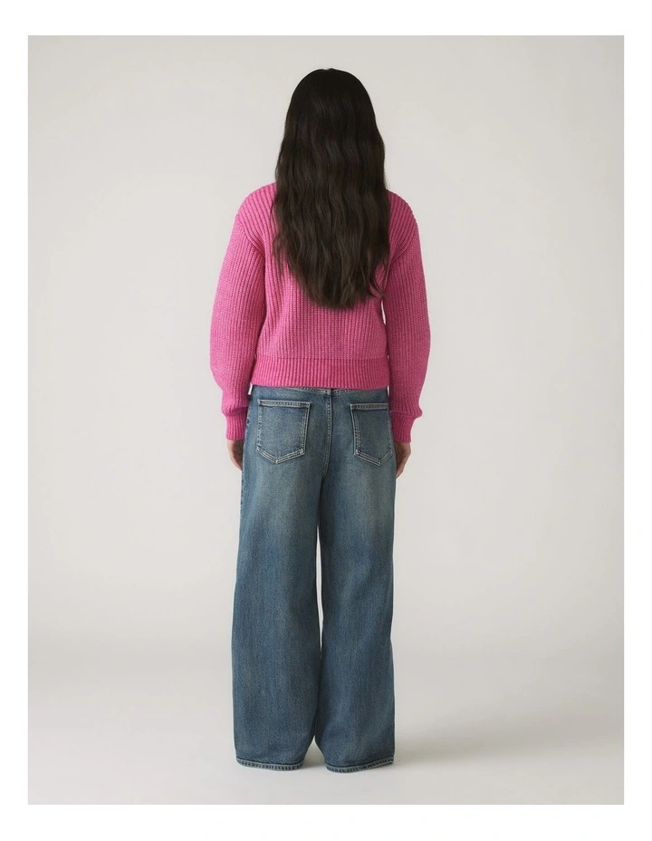 Lou Zip Through Knit Sweaters in Bright Pink image 2