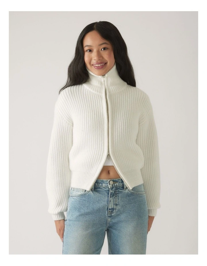 Lou Zip Through Knit Sweaters in Cream image 3